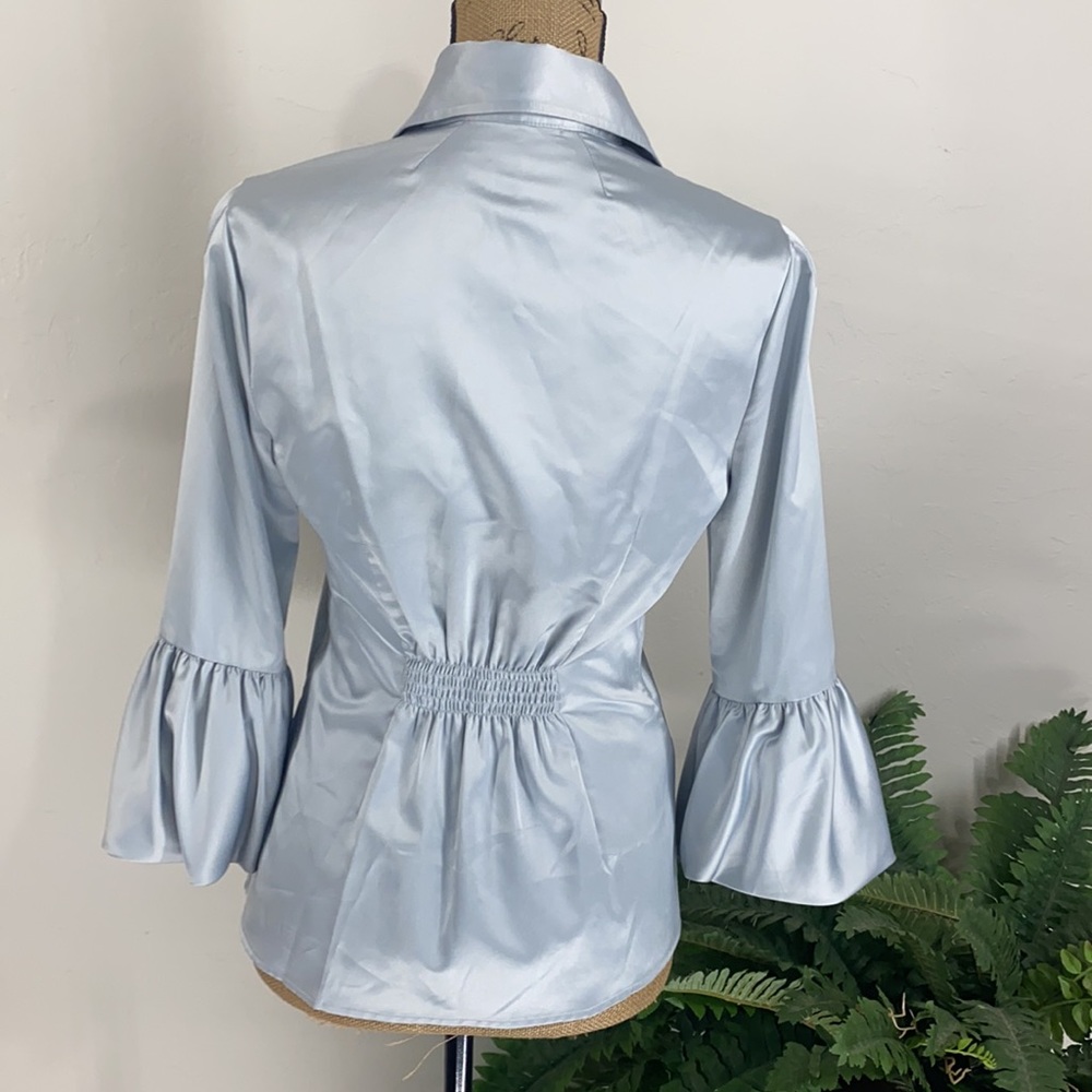 BCBG Pearl Gray Puffy Sleeve Blouse - Picture 7 of 13